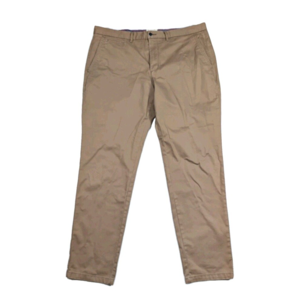 Perk Pants Mens 38x32 Khaki Slim Fit Stretch Chino Casual Dress Flat Front